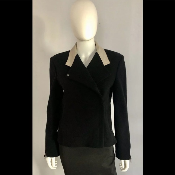 NEW HELMUT LANG BLACK BIKER JACKET W/ LAMBSKIN - Picture 2 of 7